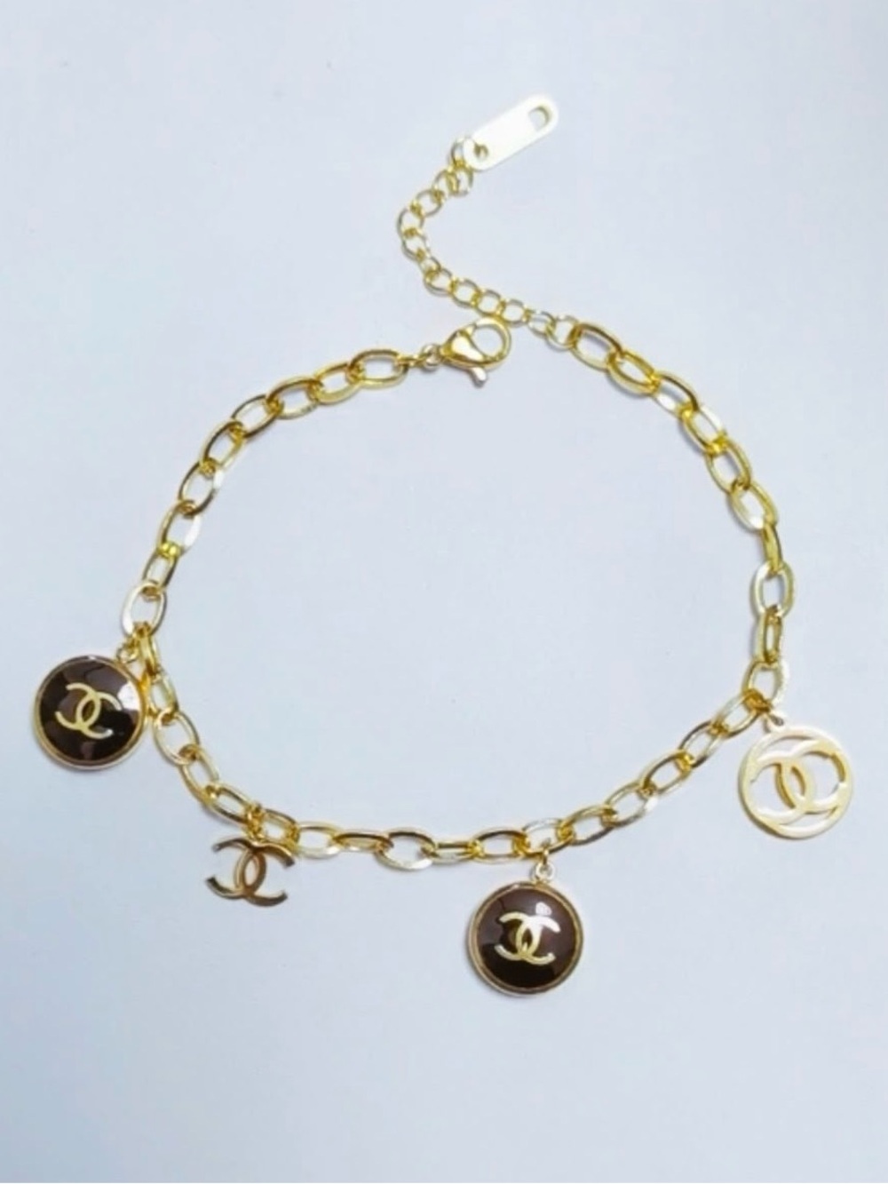 Designer Inspired Gold-Tone CCC Charm Multi-Chain Bracelet